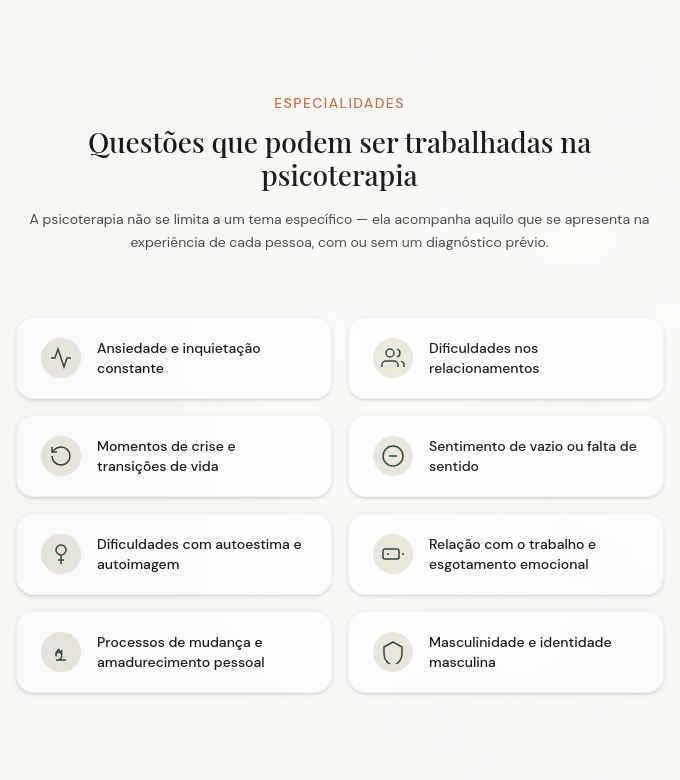 Seção de especialidades — lista das abordagens e áreas de atuação de Lauro Marasca