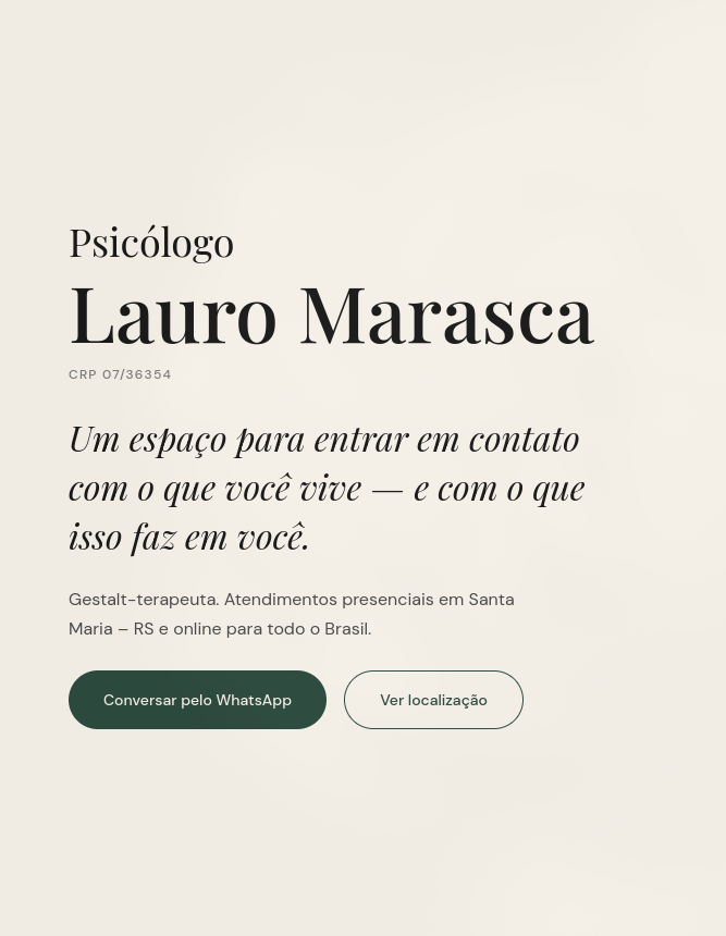 Hero section do site de Lauro Marasca — fundo claro, tipografia limpa, CTA de agendamento em destaque